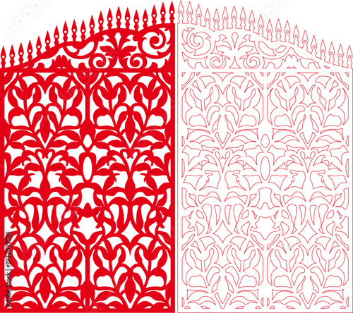 Red Botanical Tulip Floral Laser Cut Panel with Elegant Leaf Pattern - Vector Stencil Template