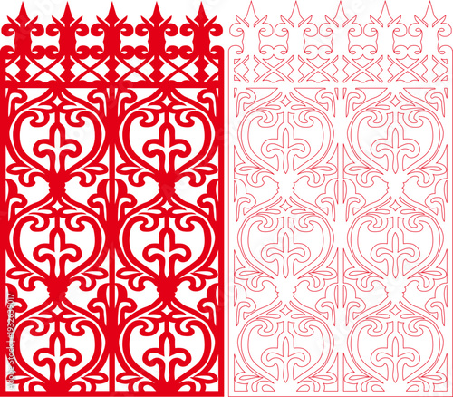 Red Gothic Victorian Laser Cut Panel with Floral Heart Ornamental Pattern - Vector Stencil Template