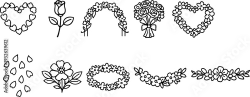 Collection of hand-drawn floral elements and decorative borders for design projects
