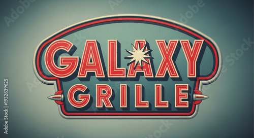 Vintage Galaxy Grille Sign - Retro Diner Logo with Starburst and Classic Typography.