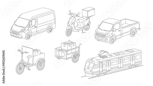 Vehicular Variety: A collection of meticulously crafted line art illustrations of diverse transportation modes, perfect for conveying movement and mobility.