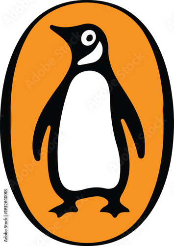 Iconic penguin books publishing brand logo on an orange background