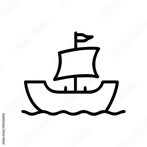 Simple line art illustration of a sailing ship boat vector icon for nautical theme and travel designs use case