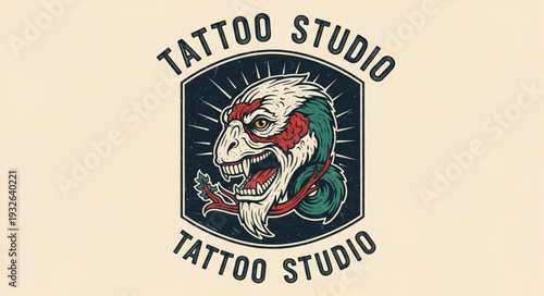 Intense Tattoo Studio Emblem Featuring a Fierce Demon Head Design.