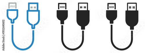 Micro USB cable icon flat vector, universal device connector, charging and sync cable