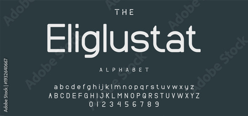 Digital modern alphabet font. Creative abstract urban, futuristic, fashion, sport, minimal technology typography.  Simple vector illustration with number