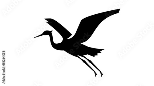 Flying Crane or Heron Bird Silhouette
