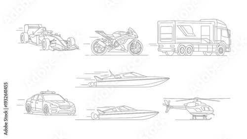 Transportation Collection: A meticulously crafted collection of various modes of transportation, illustrating a dynamic range of vehicles, capturing the essence of mobility and travel.