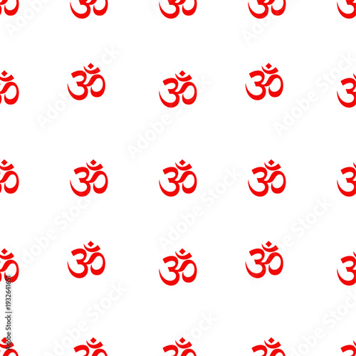 Aum Om symbol seamless pattern red spiritual mantra signs repeat background