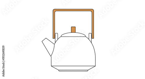 Minimalist white ceramic teapot with a natural wooden handle and lid top isolated on a plain white background for tea time.