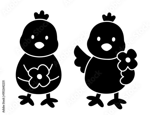 Cute farm chick silhouette vector set.
Easter baby chick silhouettes set.
Transparent background. SVG.
