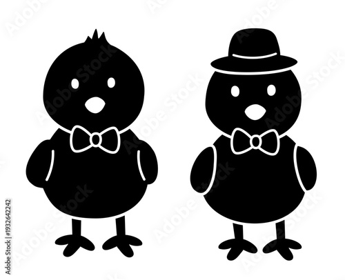 Cute farm chick silhouette vector set.
Easter baby chick silhouettes set.
Transparent background. SVG.