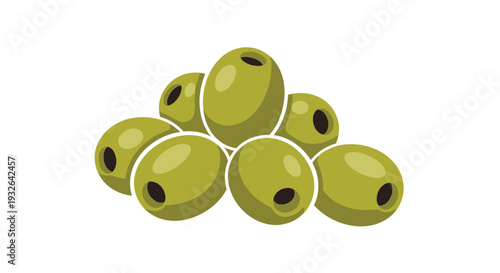 Small pile of green olives with black pits shown in a simple flat illustration style on a plain white background.