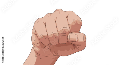 Realistic illustration of a human hand clenched into a firm fist seen from the front against a plain white background.