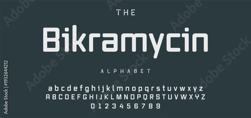 Digital modern alphabet font. Creative abstract urban, futuristic, fashion, sport, minimal technology typography.  Simple vector illustration with number