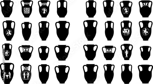 Ancient Greek Amphora and Roman Pottery Silhouette - Classical Antique Vase and Ceramic Vessel Vector
