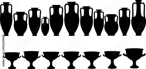 Ancient Greek Amphora and Roman Pottery Silhouette - Classical Antique Vase and Ceramic Vessel Vector