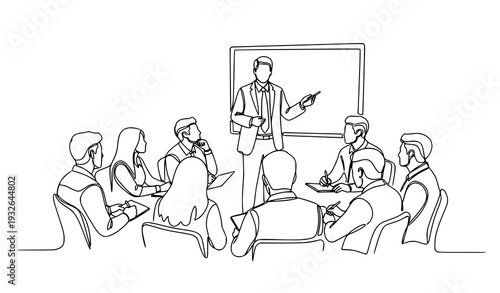 Leadership workshop continuous single line drawing EPS 10