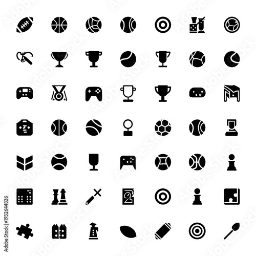Vector Icons Set Representing Sports, Games, and Competition