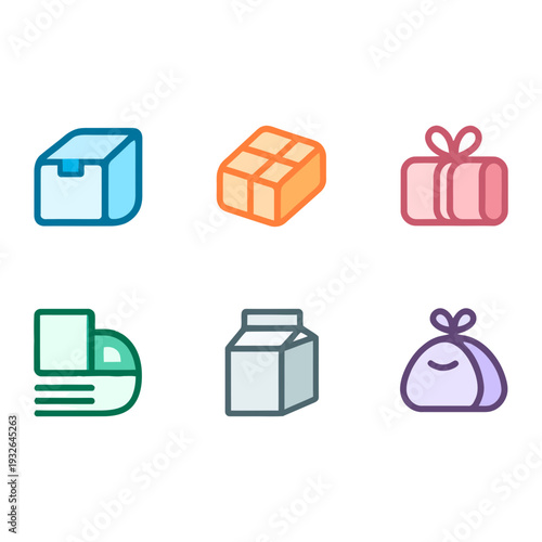 Package and Delivery Icons: Box, Bag, Gift, Abstract Shapes