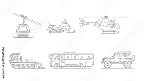 Transportation Icons: A collection of meticulously crafted, clean, line art icons representing various modes of transportation, ideal for design projects. 