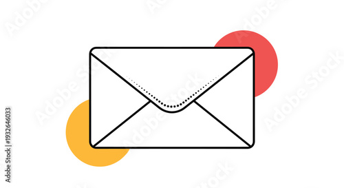Closed white envelope with a triangular flap is framed by large orange and red circular shapes in a modern graphic style.