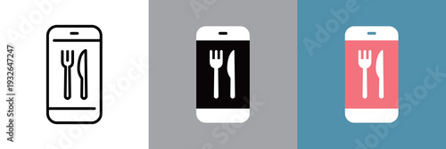 シンプルなテイクアウトとデリバリーのラインアイコン