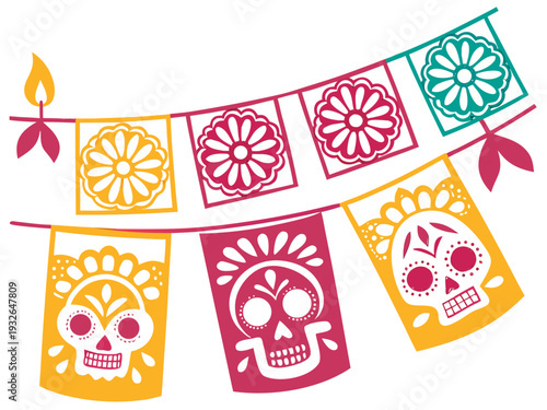 Día de los Muertos poster set, day dead with skull on white background. Halloween costume. Cartoon vector illustration. Holiday Muertos