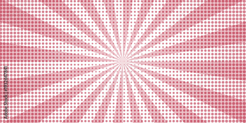 Vector sunburst pattern red and white halftone design. Vintage paper sunrays illustration. sun beam vector banner design comic burst wallpaper.