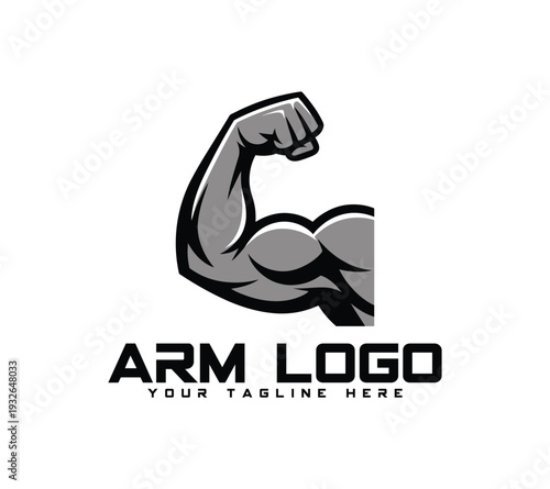 Muscular arm flexing biceps logo design for fitness bodybuilding and gym center branding