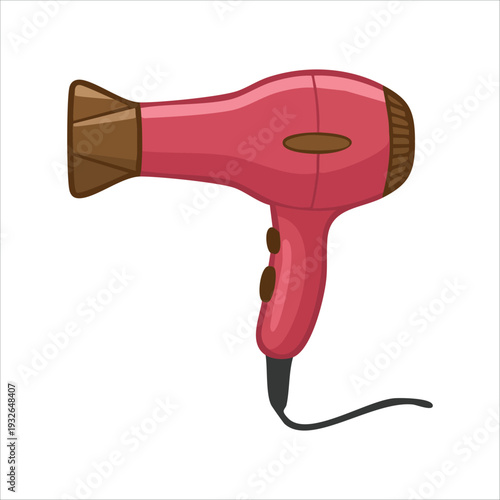 Electric hair dryer with nozzle for quick drying isolated vector illustration on white background