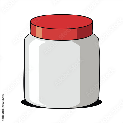 Transparent glass jar with bright red sealing lid isolated vector illustration on white background