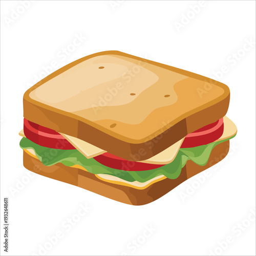 French style sandwich with fresh ingredients isolated vector illustration on white background