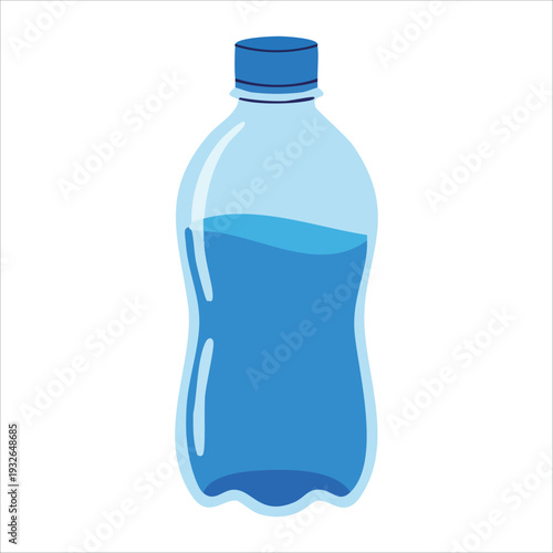 Clear plastic water bottle with blue cap isolated vector illustration on white background