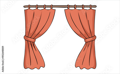 Elegant red curtain with flowing folds isolated vector illustration on white background