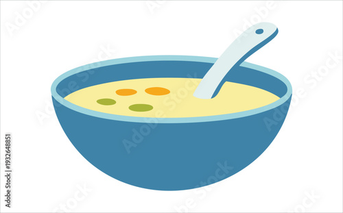 Hot soup bowl with spoon isolated vector illustration on white background