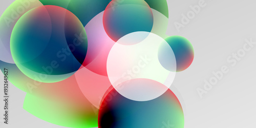 Abstract colorful circles overlap, creating vibrant gradients. Background is dark gray, offering strong contrast. Minimalist design.