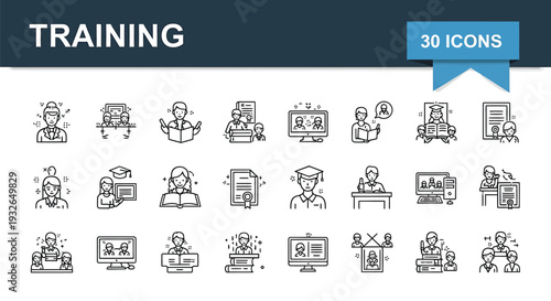 Training and development icons set for educational and business use