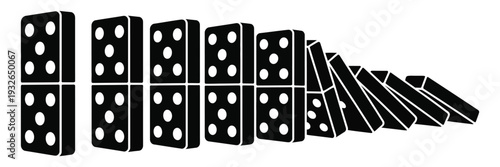 Dominoes falling vector illustration, chain reaction sequence, toppling blocks, kinetic motion, game concept