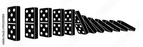 Dominoes falling vector illustration, chain reaction sequence, toppling blocks, kinetic motion, game concept