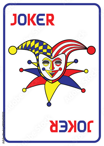 Line art illustration vector Joker head playing card design and drawing in colorful cartoon vector