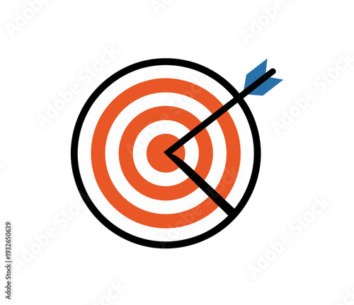 A minimalist vector graphic of a target with an arrow hitting the bullseye, symbolizing accuracy and success.