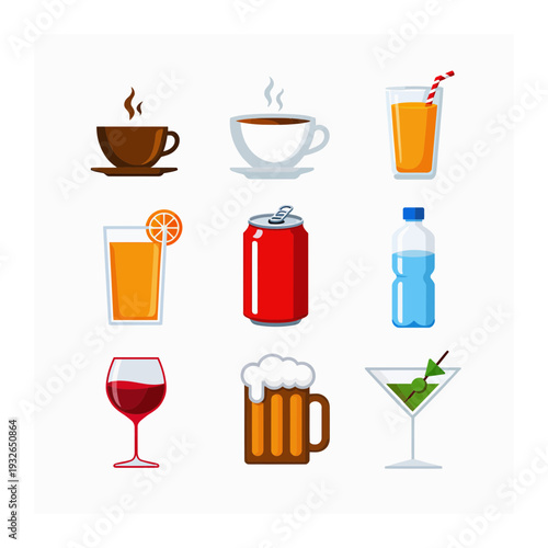 Variety of Refreshing Drinks and Beverages in Icon Form