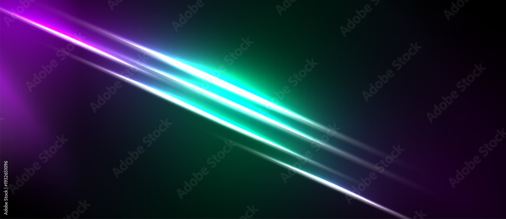 Obraz premium Abstract lines, vibrant colors, dark background. Diagonal streaks create dynamic visual effect. Brightness contrasts sharply with shadows.