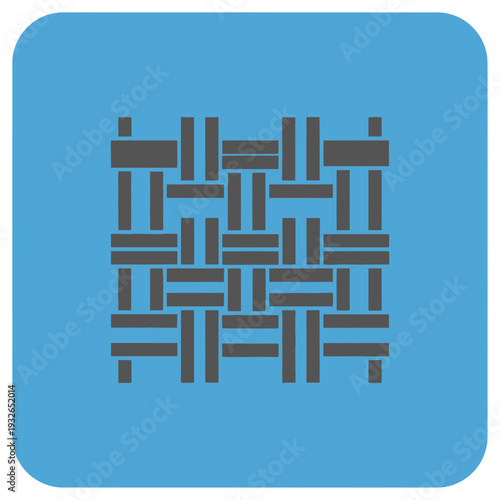 Woven pattern illustration in gray on a light blue rounded square background.
