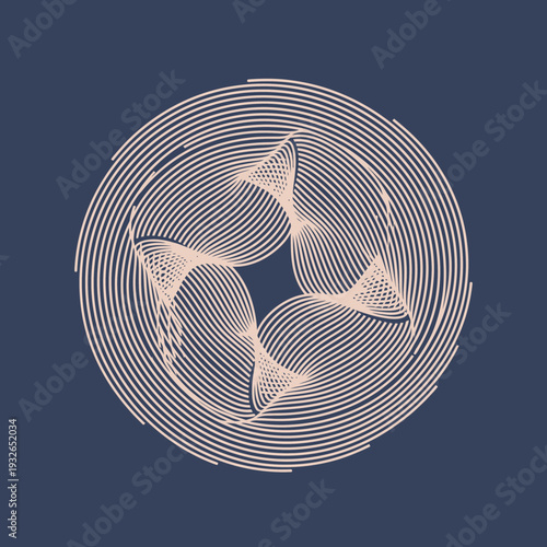 Circular object with four sections and a central opening on a blue background.