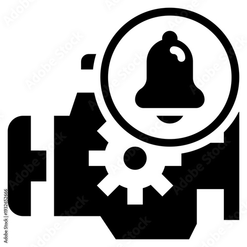 engine motor car system bell alert notification solid glyph icon