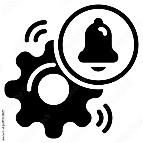 system gear wheel bell alert notification solid glyph icon
