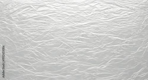 White plastic wrap texture stretched tight, realistic wrinkles and creases, glossy reflection