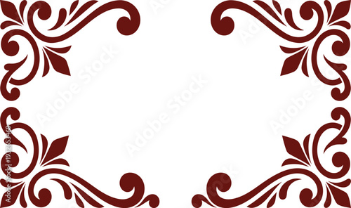Elegant maroon floral scrollwork ornate corner frame perfect for wedding invitations and classic document borders